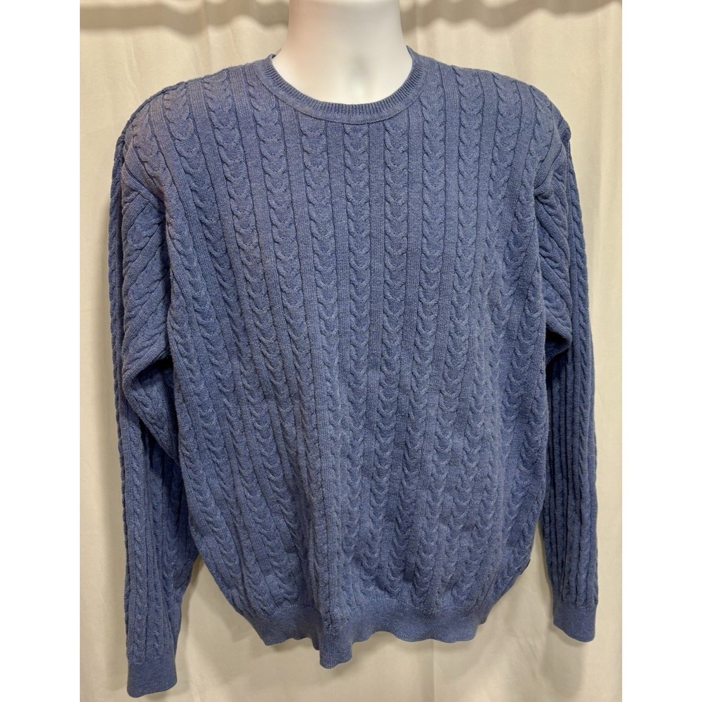 Izod Sweater Mens X-Large Blue Cable Knit Crewneck Pullover 100% Cotton